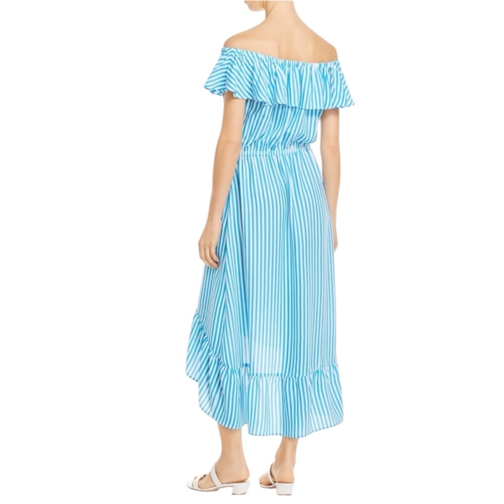 TOMMY BAHAMA NWT Palm Party Stiped Off the Shoulder Ruffle Midi Dress Size Small - Picture 3 of 11